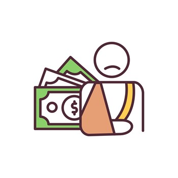 Disability compensation RGB color icon. Income replacement. Short, long term disability benefit. Monthly payment for veterans injuries, illness. Covering medical bills. Isolated vector illustration