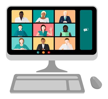 Computer screen with a video conference call with multicultural people and different genders vector